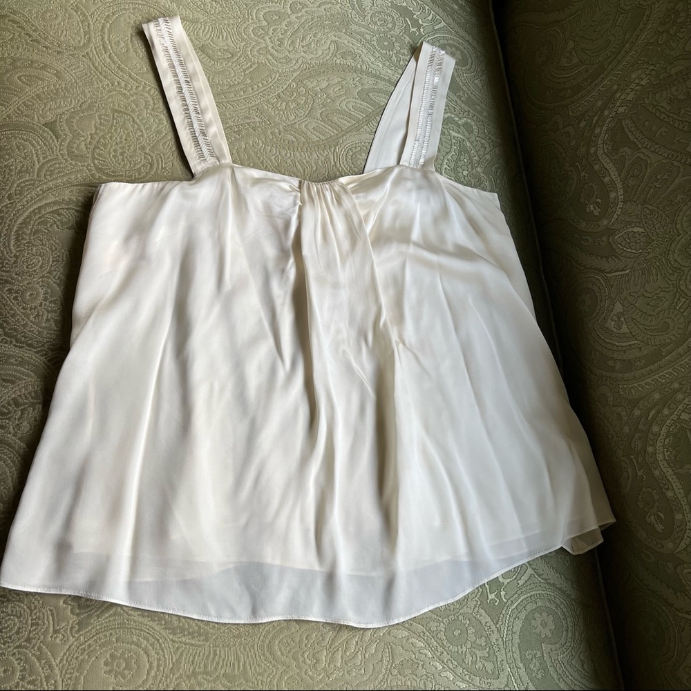 Banana Republic Monogram Collection Ivory Silk Beaded Tank Size Large